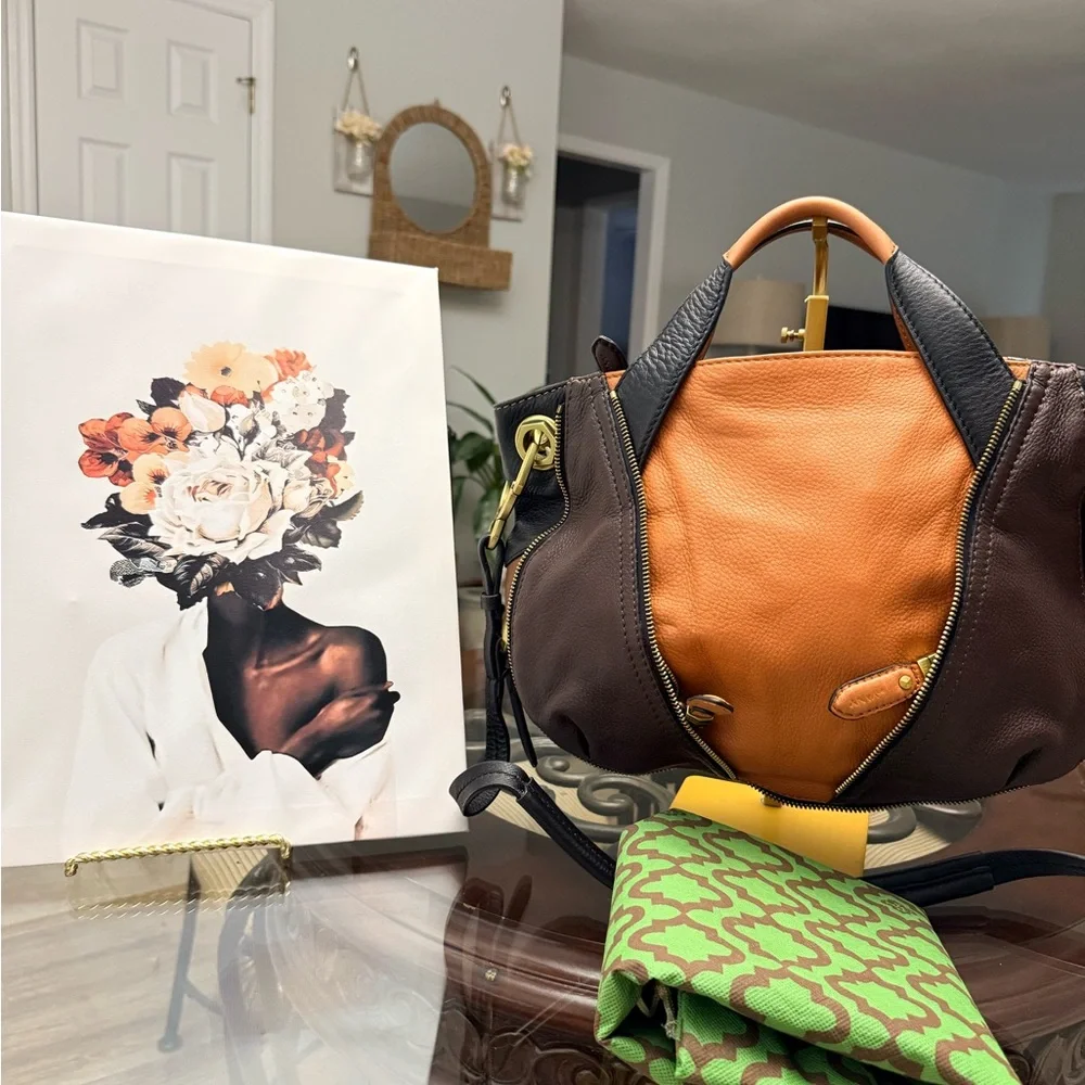 orYANY Brown and Tan Two-Tone Leather Satchel - Picture 2 of 9